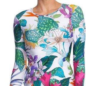 NWT Trina Turk Women's Standard Long Sleeve Tee Swim Cover-up/Rashguard Large